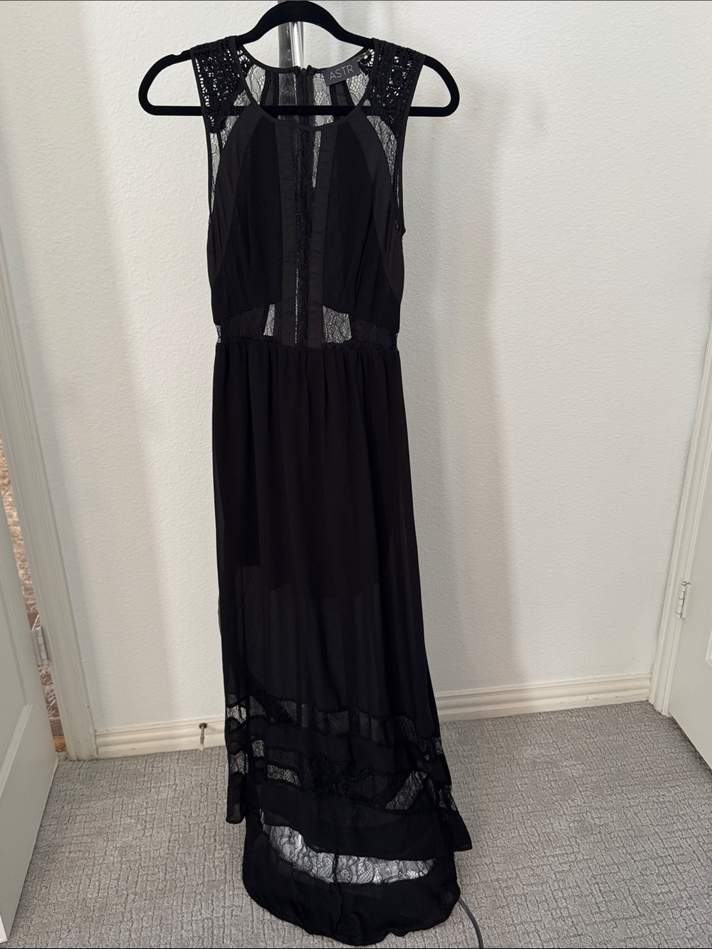 Astr Black Lace-Trim Panel Maxi Dress